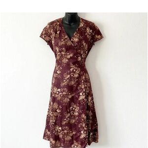 J. Jill Burgundy and Cream Floral Midi Dress